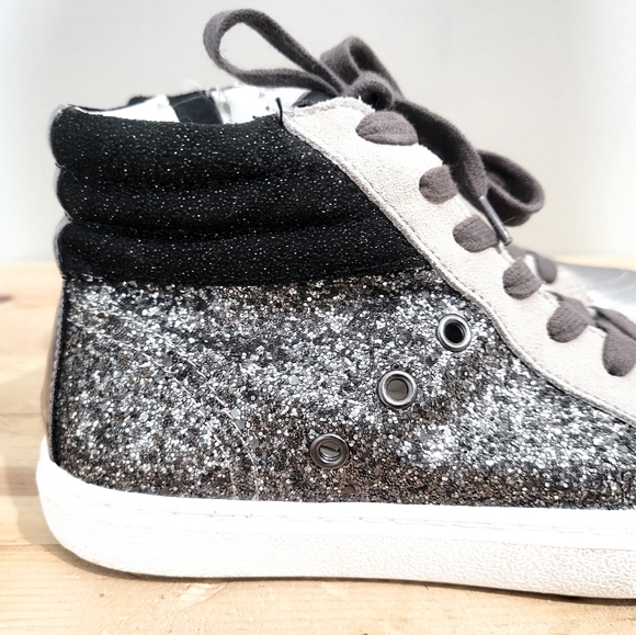 Steve Madden Serena Mixed Media High Top Sneakers NY90 Glitter Zip Shoes… - Picture 6 of 12